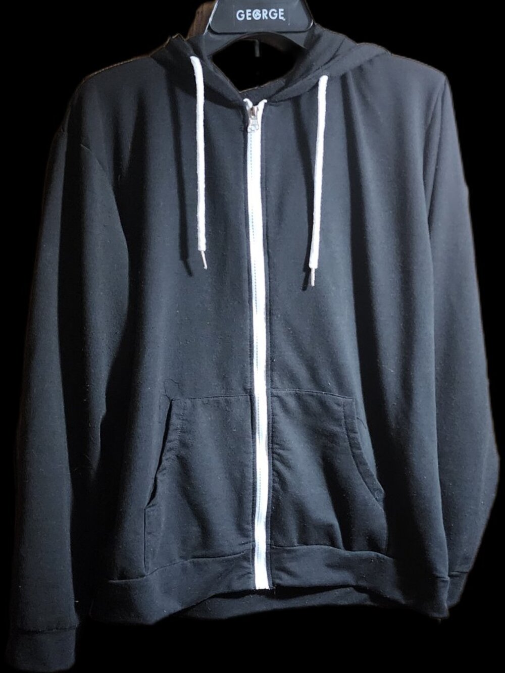 Classic Black Full-Zip Hoodie Sweatshirt with White Drawstrings – Size XXL